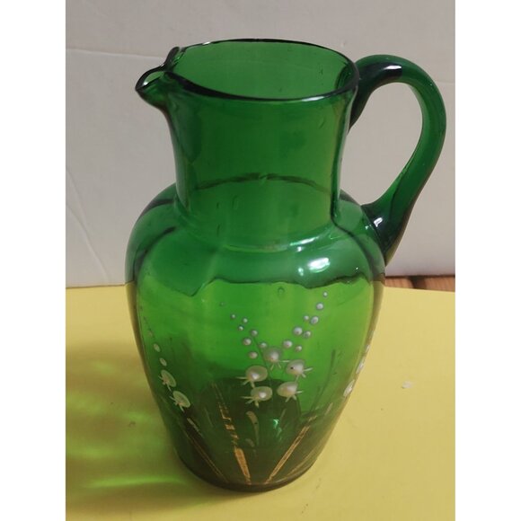 Hand Made Sweet Victorian Glass Jug Enamelled Lily of the Valley flowers - Picture 4 of 10